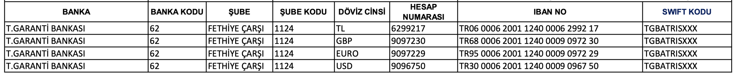 Garanti BBVA account details